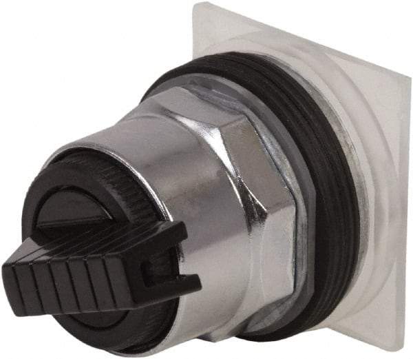 Schneider Electric - 1.18 Inch Mount Hole, 3 Position, Knob and Pushbutton Operated, Selector Switch Only - Black, Maintained (MA), without Contact Blocks, Weatherproof and Dust and Oil Resistant - Eagle Tool & Supply