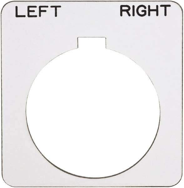 Schneider Electric - Square, Plastic Legend Plate - Left-Right - White Background, Black Letters, 1.22 Inch Hole Diameter, 1-3/4 Inch Square - Eagle Tool & Supply