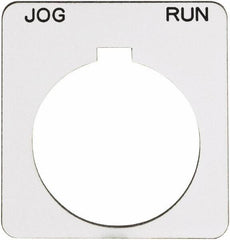 Schneider Electric - Square, Plastic Legend Plate - Jog-Run - White Background, Black Letters, 1.22 Inch Hole Diameter, 1-3/4 Inch Square - Eagle Tool & Supply