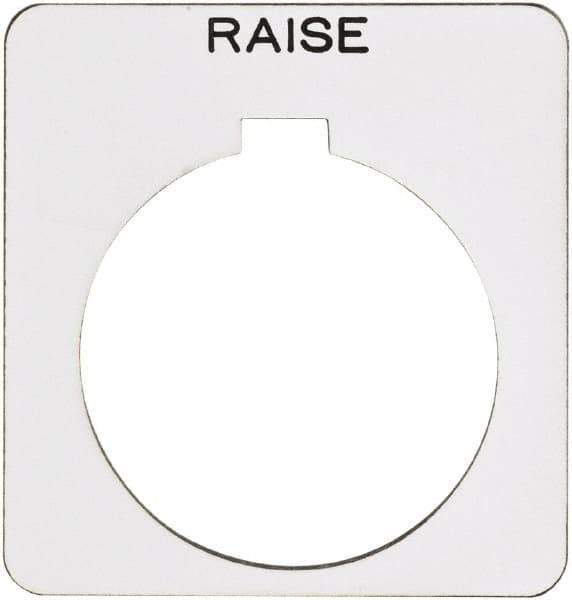 Schneider Electric - Square, Plastic Legend Plate - Raise - White Background, Black Letters, 1.22 Inch Hole Diameter, 1-3/4 Inch Square - Eagle Tool & Supply