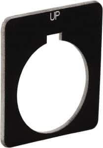 Schneider Electric - Square, Plastic Legend Plate - Up - Black Background, White Letters, 1.22 Inch Hole Diameter, 1-3/4 Inch Square - Eagle Tool & Supply