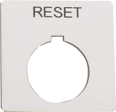 Schneider Electric - Square, Plastic Legend Plate - Reset - White Background, Black Letters, 1.2 Inch Hole Diameter, 2-1/4 Inch Square - Eagle Tool & Supply