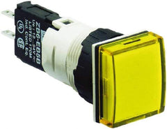 Schneider Electric - 12-24 VAC/VDC Yellow Lens LED Pilot Light - Square Lens, Quick Connect Connector, 18mm Wide, Vibration Resistant - Eagle Tool & Supply