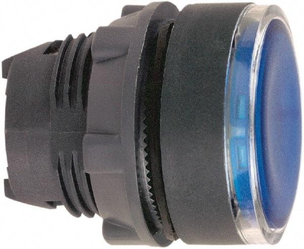 Schneider Electric - 22mm Mount Hole, Flush, Pushbutton Switch Only - Round, Blue Pushbutton, Illuminated, Maintained (MA) - Eagle Tool & Supply