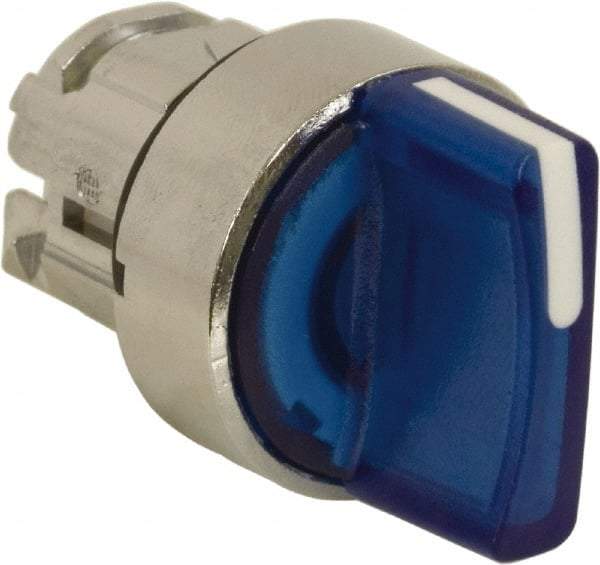 Schneider Electric - 22mm Mount Hole, 3 Position, Handle Operated, Selector Switch - Blue, Momentary (MO), Illuminated, Shock, Vibration and Water Resistant - Eagle Tool & Supply