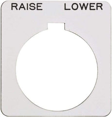 Schneider Electric - Square, Plastic Legend Plate - Raise-Lower - White Background, Black Letters, 1.22 Inch Hole Diameter, 1-3/4 Inch Square - Eagle Tool & Supply