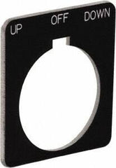 Schneider Electric - Square, Plastic Legend Plate - Up-Off-Down - Black Background, White Letters, 1.22 Inch Hole Diameter, 1-3/4 Inch Square - Eagle Tool & Supply