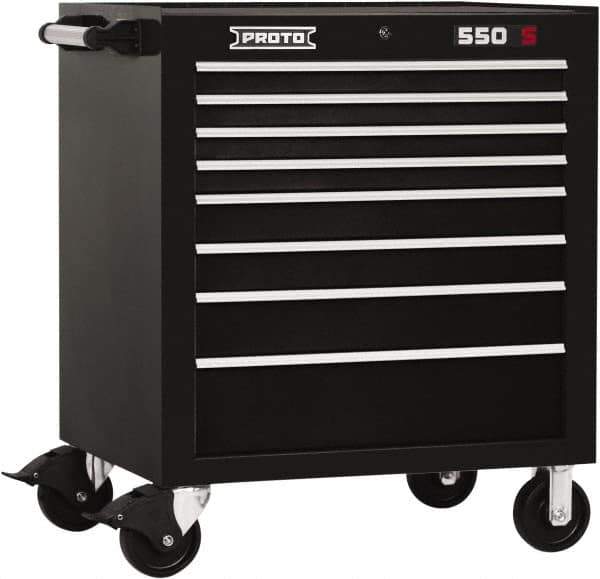 Proto - 8 Drawer Steel Tool Roller Cabinet - 34" Wide x 41" High x 25-1/4" Deep, Ball Bearing Drawer Slides, Black - Eagle Tool & Supply