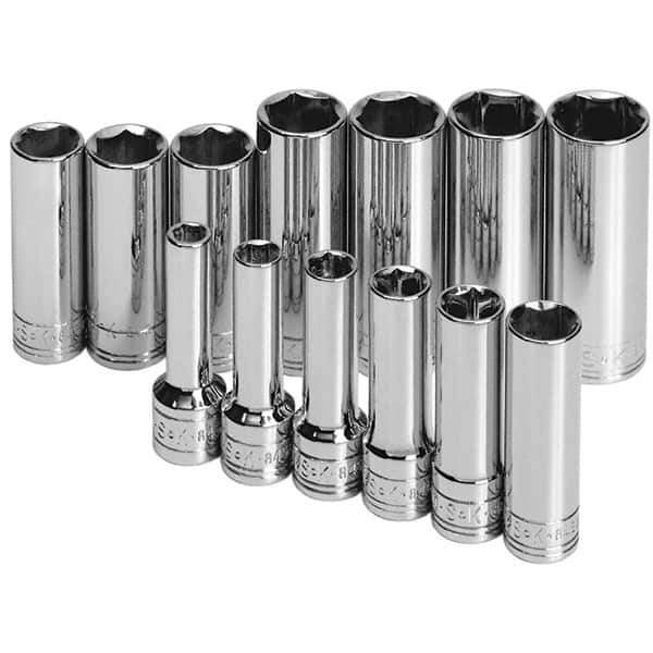 SK - 3/8" Drive Deep Socket Set - 7 to 19mm, Metric Measurement Standard - Eagle Tool & Supply