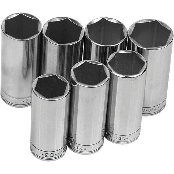 SK - 3/8" Drive Deep Socket Set - 7 to 19mm, Metric Measurement Standard - Eagle Tool & Supply