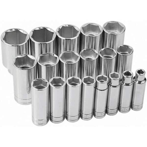 SK - 1/2" Drive Deep Socket Set - 3/8 to 1-1/2", Inch Measurement Standard - Eagle Tool & Supply