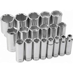 SK - 1/2" Drive Deep Socket Set - 3/8 to 1-1/2", Inch Measurement Standard - Eagle Tool & Supply