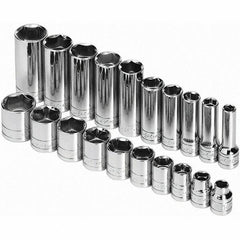 SK - 3/8" Drive Standard Deep Socket Set - 5/16 to 7/8", Inch Measurement Standard - Eagle Tool & Supply