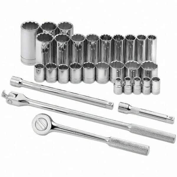 SK - 1/2" Drive Standard Deep Socket Set - 3/8 to 1-1/4", Inch Measurement Standard - Eagle Tool & Supply