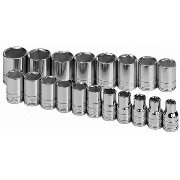SK - 1/2" Drive Standard Socket Set - 10 to 28mm, Metric Measurement Standard - Eagle Tool & Supply