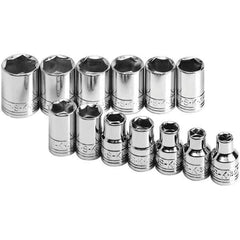 SK - 3/8" Drive Standard Socket Set - 7 to 19mm, Metric Measurement Standard - Eagle Tool & Supply