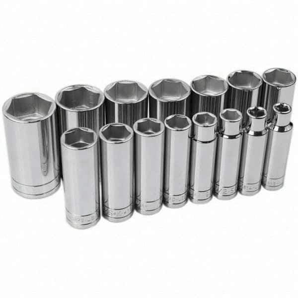 SK - 1/2" Drive Deep Socket Set - 3/8 to 1-1/4", Inch Measurement Standard - Eagle Tool & Supply