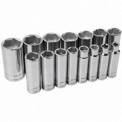 SK - 1/2" Drive Deep Socket Set - 3/8 to 1-1/4", Inch Measurement Standard - Eagle Tool & Supply