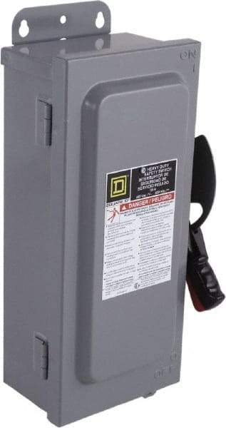 Square D - 100 Amp, 600 VAC/VDC, 3 Pole Nonfused Safety Switch - NEMA 12, 40 hp at 600 VAC, 50 hp at 600 VDC (Single Phase), 100 hp at 600 VAC, 50 hp at 600 VDC (Triple Phase), 3PST Contact Form - Eagle Tool & Supply