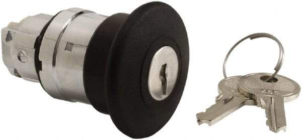 Schneider Electric - 22mm Mount Hole, Extended Mushroom Head, Pushbutton Switch Only - Round, Black Pushbutton, Nonilluminated, Maintained (MA) - Eagle Tool & Supply