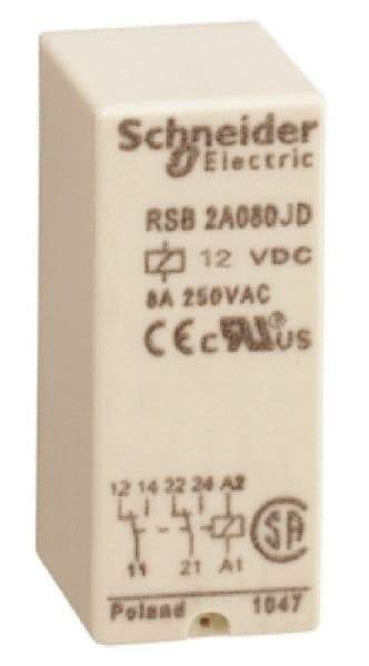 Schneider Electric - 2,000 VA Power Rating, Electromechanical Plug-in General Purpose Relay - 8 Amp at 250 VAC & 28 VDC, 2CO, 12 VDC - Eagle Tool & Supply