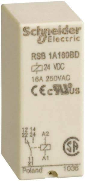 Schneider Electric - 4,000 VA Power Rating, Electromechanical Plug-in General Purpose Relay - 16 Amp at 250 VAC & 28 VDC, 1CO, 24 VDC - Eagle Tool & Supply