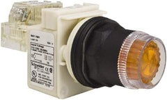 Schneider Electric - 30mm Mount Hole, Extended Straight, Pushbutton Switch with Contact Block - Amber Pushbutton, Momentary (MO) - Eagle Tool & Supply