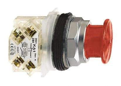 Schneider Electric - 30mm Mount Hole, Extended Mushroom Head, Pushbutton Switch with Contact Block - Round, Red Pushbutton, Momentary (MO) - Eagle Tool & Supply