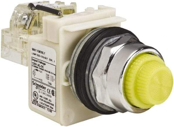 Schneider Electric - 120 VAC Yellow Lens LED Indicating Light - Screw Clamp Connector - Eagle Tool & Supply