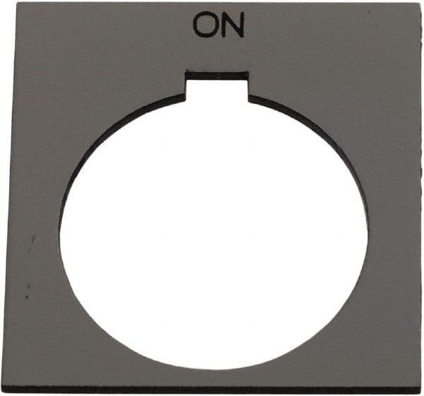 Schneider Electric - Square, Plastic Legend Plate - On - Silver Background, Black Letters, 1.2 Inch Hole Diameter, 1-3/4 Inch Square - Eagle Tool & Supply