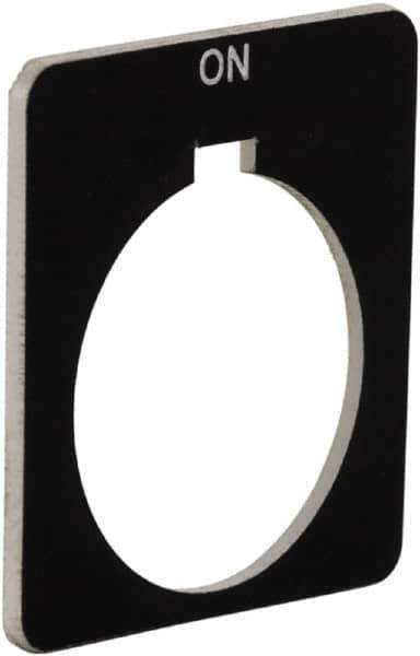 Schneider Electric - Square, Plastic Legend Plate - On - Black Background, White Letters, 1.2 Inch Hole Diameter, 1-3/4 Inch Square - Eagle Tool & Supply