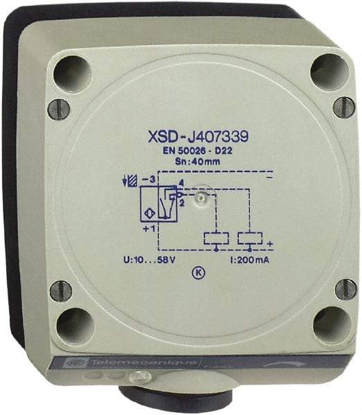 Telemecanique Sensors - PNP, NO/NC, 40mm Detection, Rectangular, Inductive Proximity Sensor - 4 Wires, IP67, 12 to 48 VDC, 80 mm Wide - Eagle Tool & Supply