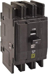 Square D - 25 Amp, 240 VAC, 3 Pole, DIN Rail Mounted, Flush Mount, Surface Mount Miniature Circuit Breaker - Thermal Magnetic Trip, 10 kA at 120/240 VAC Breaking Capacity, 14-2 (Aluminum), 14-2 (Copper) AWG, 74mm Deep x 103mm High x 19mm Wide - Eagle Tool & Supply