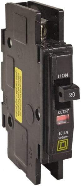 Square D - 15 Amp, 120/240 VAC, 1 Pole, DIN Rail Mounted, Flush Mount, Surface Mount Miniature Circuit Breaker - Thermal Magnetic Trip, 10 kA at 120/240 VAC Breaking Capacity, 14-2 (Aluminum), 14-2 (Copper) AWG, 74mm Deep x 103mm High x 19mm Wide - Eagle Tool & Supply