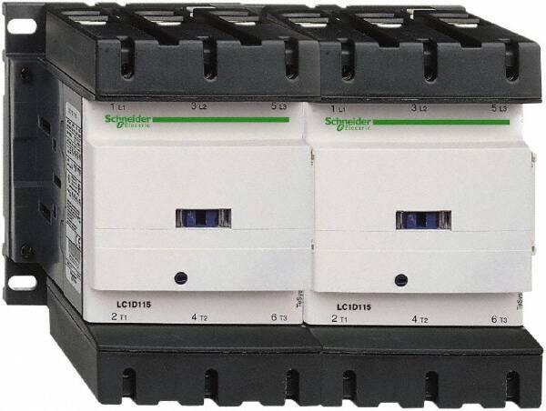 Schneider Electric - 3 Pole, 110 Coil VAC at 50/60 Hz, 115 Amp at 440 VAC, Reversible IEC Contactor - 3 Phase hp: 100 at 575/600 VAC, 30 at 200/208 VAC, 40 at 230/240 VAC, 75 at 460/480 VAC - Eagle Tool & Supply