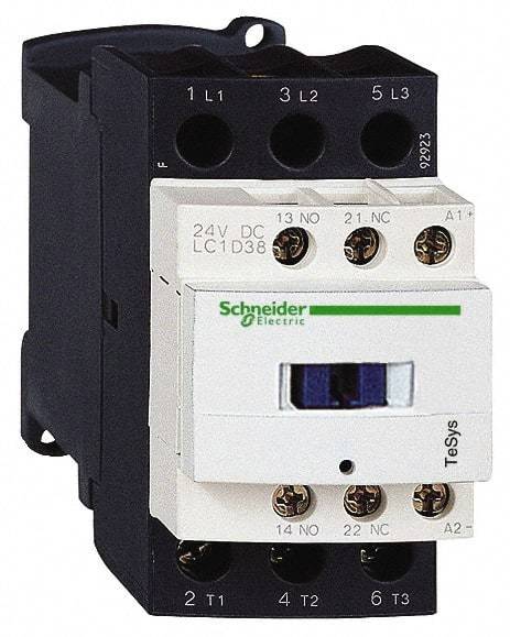 Schneider Electric - 3 Pole, 24 Coil VDC, 38 Amp at 440 VAC, Nonreversible IEC Contactor - Bureau Veritas, CCC, CSA, CSA C22.2 No. 14, DNV, EN/IEC 60947-4-1, EN/IEC 60947-5-1, GL, GOST, LROS, RINA, RoHS Compliant, UL 508, UL Listed - Eagle Tool & Supply