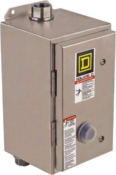 Square D - 208 Coil VAC at 60 Hz, 45 Amp, NEMA Size 2, Nonreversible Enclosed Enclosure NEMA Motor Starter - 3 Phase hp: 10 at 200 VAC, 15 at 230 VAC, 25 at 460 VAC, 25 at 575 VAC, 4x Enclosure Rating - Eagle Tool & Supply