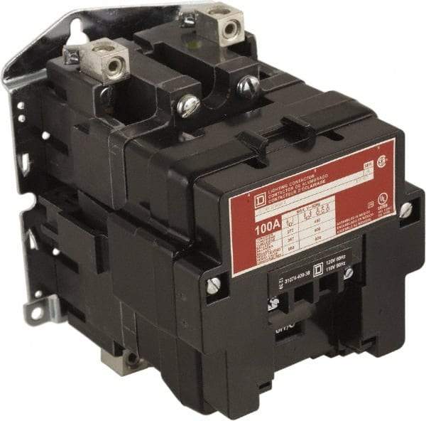 Square D - No Enclosure, 2 Pole, Electrically Held Lighting Contactor - 100 A (Tungsten), 24 VAC at 60 Hz - Eagle Tool & Supply