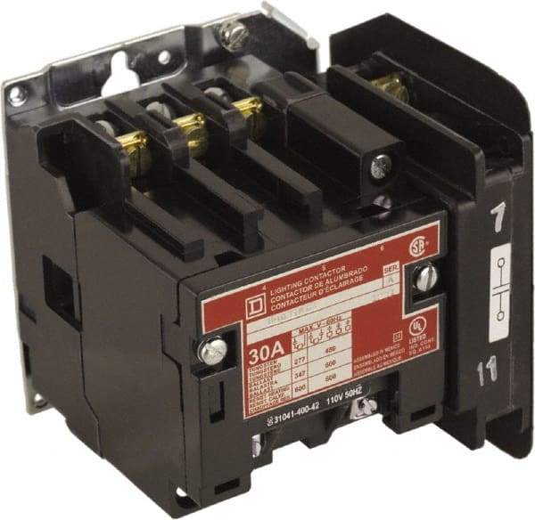 Square D - No Enclosure, 4 Pole, Electrically Held Lighting Contactor - 30 A (Tungsten), 208 VAC at 60 Hz - Eagle Tool & Supply