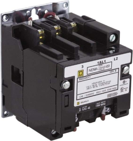 Square D - 2 Pole, 110 Coil VAC at 50 Hz and 120 Coil VAC at 60 Hz, 9 Amp NEMA Contactor - Open Enclosure, 50 Hz at 110 VAC and 60 Hz at 120 VAC - Eagle Tool & Supply