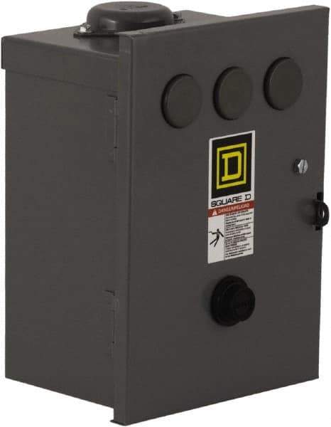 Square D - 110 Coil VAC at 50 Hz, 120 Coil VAC at 60 Hz, 27 Amp, NEMA Size 1, Nonreversible Enclosed Enclosure NEMA Motor Starter - 1 Phase hp: 2 at 115 VAC, 3 at 230 VAC, 3R Enclosure Rating - Eagle Tool & Supply