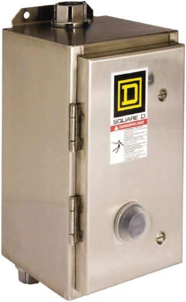 Square D - 440 Coil VAC at 50 Hz, 480 Coil VAC at 60 Hz, 45 Amp, NEMA Size 2, Nonreversible Enclosed Enclosure NEMA Motor Starter - 3 Phase hp: 10 at 200 VAC, 15 at 230 VAC, 25 at 460 VAC, 25 at 575 VAC, 4x Enclosure Rating - Eagle Tool & Supply