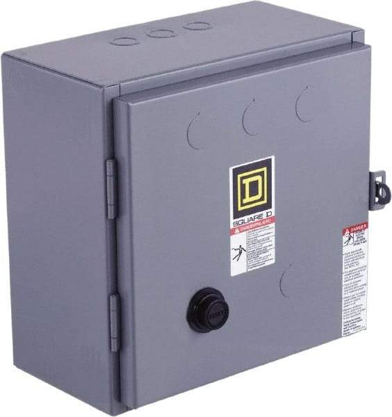 Square D - 110 Coil VAC at 50 Hz, 120 Coil VAC at 60 Hz, 18 Amp, Reversible Enclosed Enclosure NEMA Motor Starter - 3 Phase hp: 3 at 200 VAC, 3 at 230 VAC, 5 at 460 VAC, 5 at 575 VAC, 1 Enclosure Rating - Eagle Tool & Supply