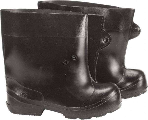Winter Walking - Men's 4-5 (Women's 6.5-8) Traction Overboots - 10" High, Plain Toe, Cleated Sole, PVC Upper, Black - Eagle Tool & Supply