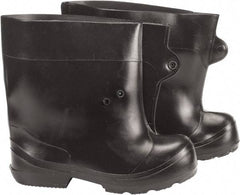 Winter Walking - Men's 4-5 (Women's 6.5-8) Traction Overboots - 10" High, Plain Toe, Cleated Sole, PVC Upper, Black - Eagle Tool & Supply