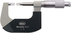 Mahr - 0" to 1" Mechanical Satin Chrome Coated Blade Micrometer - 0.0001" Graduation, 0.031" Blade Thickness, Ratchet Thimble, Rotating Spindle - Eagle Tool & Supply