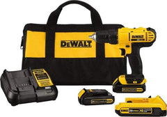 DeWALT - 20 Volt 1/2" Chuck Mid-Handle Cordless Drill - 0-450 & 0-1500 RPM, Single-Sleeve Ratcheting Chuck, Reversible, 3 Lithium-Ion Batteries Included - Eagle Tool & Supply