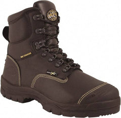 OLIVER - Men's Size 6 Wide Width Steel Work Boot - Black, Leather Upper, Polyurethane/Rubber Outsole, 6" High, Metguard, Lace-Up, Waterproof - Eagle Tool & Supply