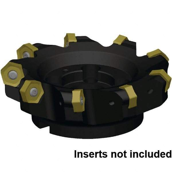 Kennametal - 10 Inserts, 200mm Cut Diam, 60mm Arbor Diam, 8mm Max Depth of Cut, Indexable Square-Shoulder Face Mill - 45° Lead Angle, 63mm High, HNPJ130720ANSNGD Insert Compatibility, Through Coolant, Series Dodeka MAX - Eagle Tool & Supply