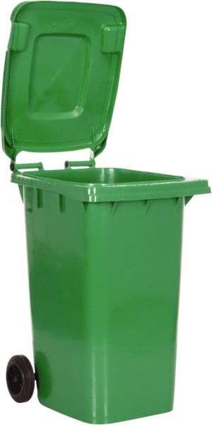 Vestil - 64 Gal Green Rectangle Trash Can - Polyethylene, None Graphic, 39-15/16" High x 28-1/2" Long x 23-1/2" Wide, Lid Included - Eagle Tool & Supply